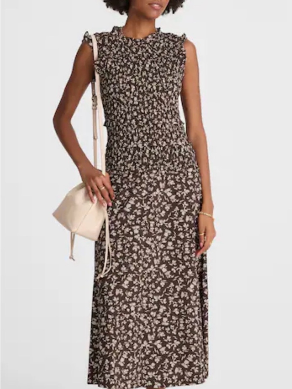 Mavi Brown Floral Maxi Dress with Smocked Waist - Picture 3 of 4